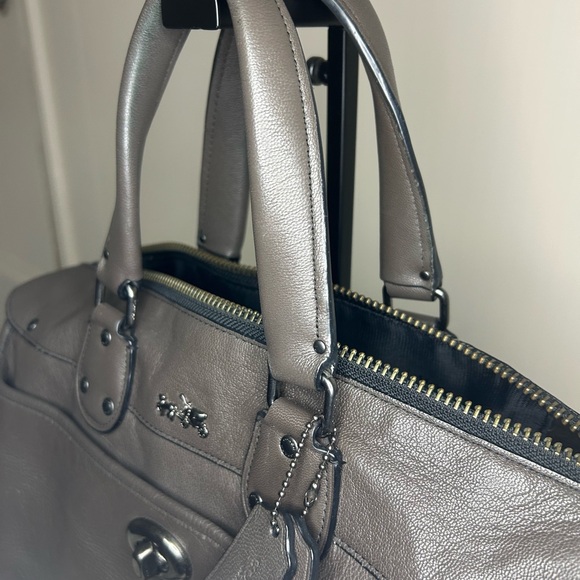 Coach Rhyder Gunmetal Metallic Leather Satchel - Picture 4 of 13